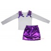 White Tank Top Dark Purple Ruffles & Bows & Bling Dark Purple Shiny Girls Skirt Set MG2860